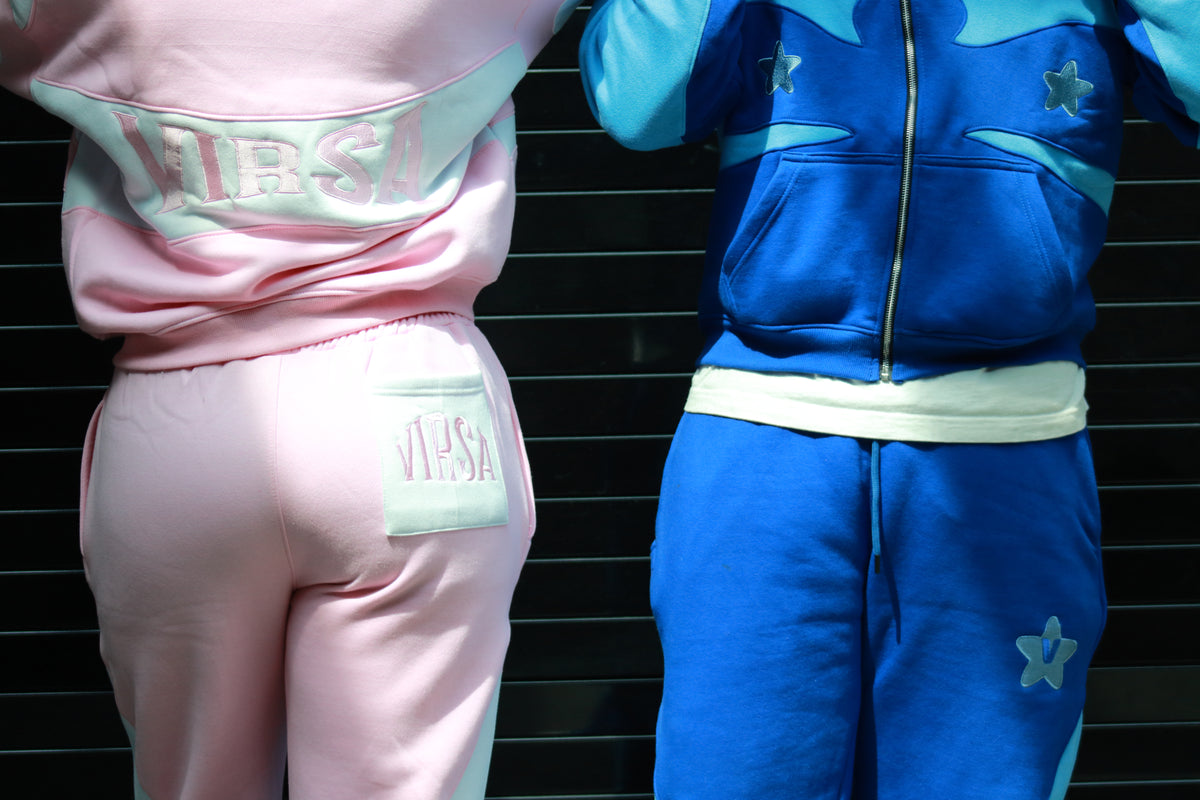 tracksuits pink and blue